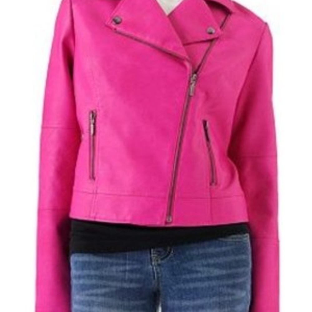 Candie's Faux Leather Pink Moto Jacket in XL